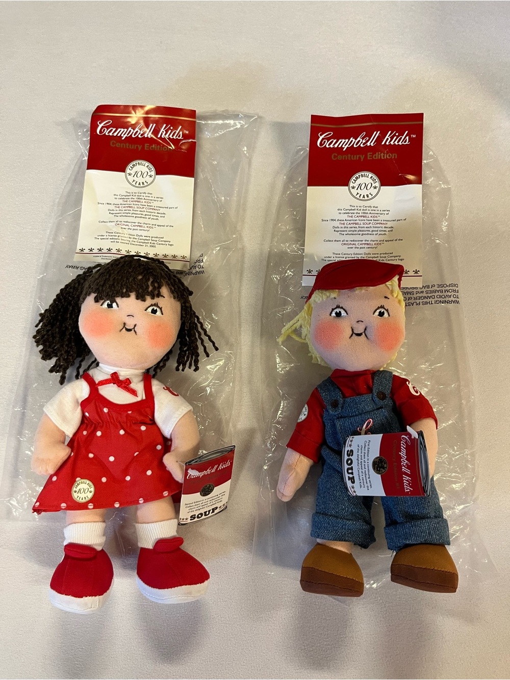 Campbell Kids Century Edition #1 & #2 Plush Doll Set NWT Collectible 2004